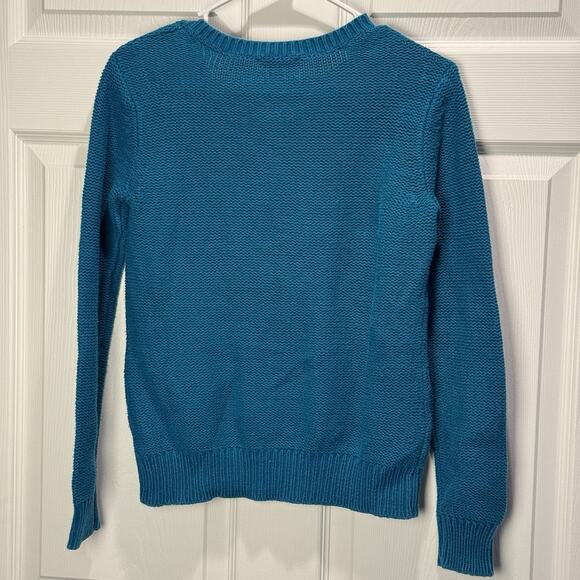St Johns Bay Size S Teal Blue Cable Knit Womens long Sleeve Sweater V-Neck - Picture 2 of 6